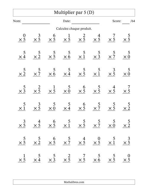 Multiplier (0 à 7) par 5 (64 Questions) (D)