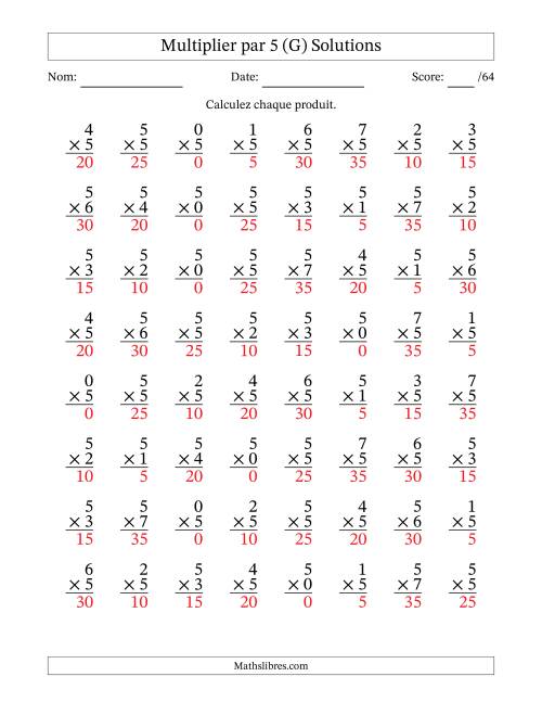 Multiplier (0 à 7) par 5 (64 Questions) (G) page 2