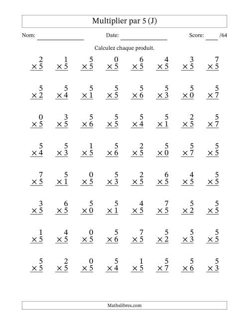 Multiplier (0 à 7) par 5 (64 Questions) (J)