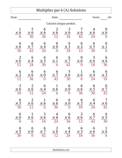 Multiplier (0 à 7) par 6 (64 Questions) (A) page 2