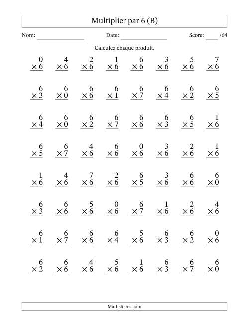 Multiplier (0 à 7) par 6 (64 Questions) (B)