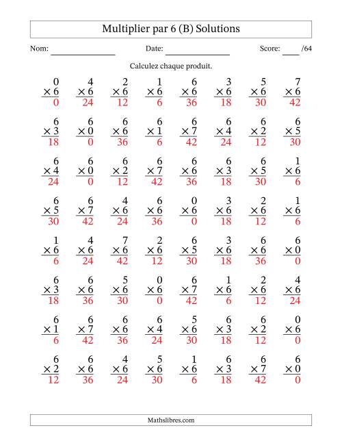 Multiplier (0 à 7) par 6 (64 Questions) (B) page 2