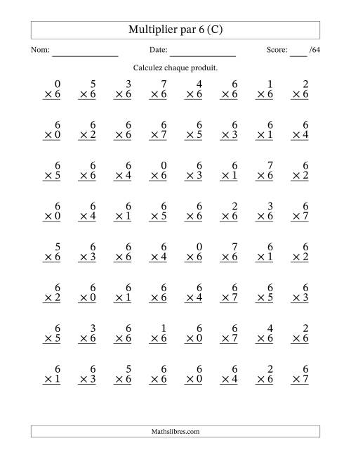 Multiplier (0 à 7) par 6 (64 Questions) (C)