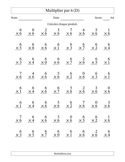 Multiplier (0 à 7) par 6 (64 Questions) (D)
