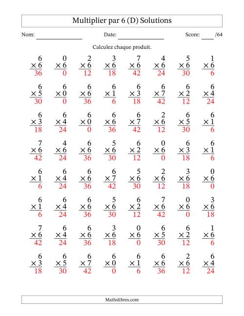 Multiplier (0 à 7) par 6 (64 Questions) (D) page 2