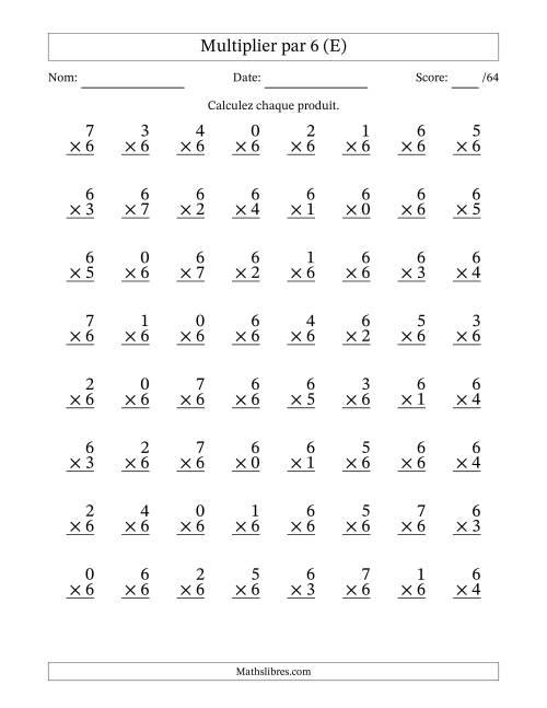 Multiplier (0 à 7) par 6 (64 Questions) (E)