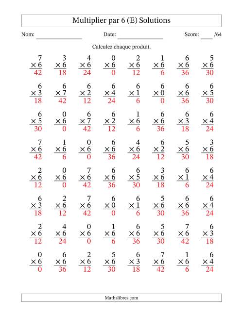 Multiplier (0 à 7) par 6 (64 Questions) (E) page 2