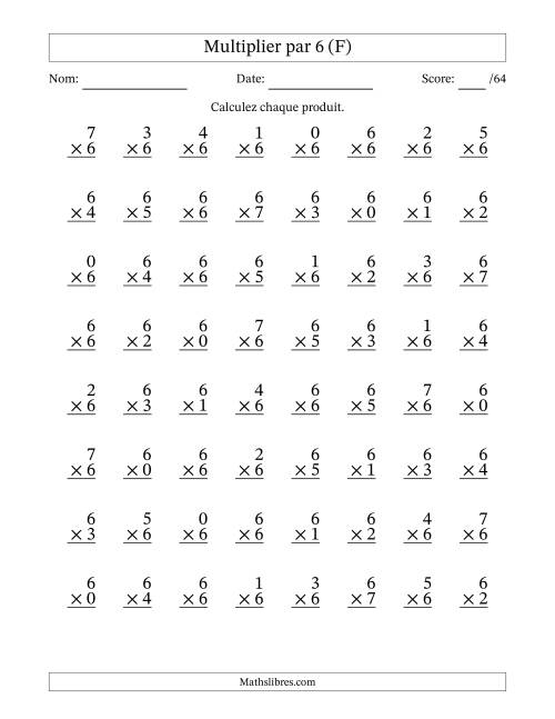 Multiplier (0 à 7) par 6 (64 Questions) (F)