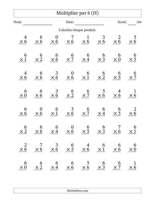 Multiplier (0 à 7) par 6 (64 Questions) (H)