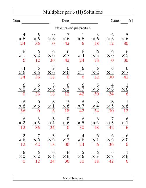 Multiplier (0 à 7) par 6 (64 Questions) (H) page 2