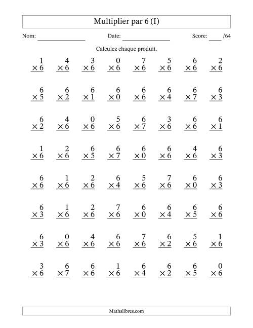 Multiplier (0 à 7) par 6 (64 Questions) (I)