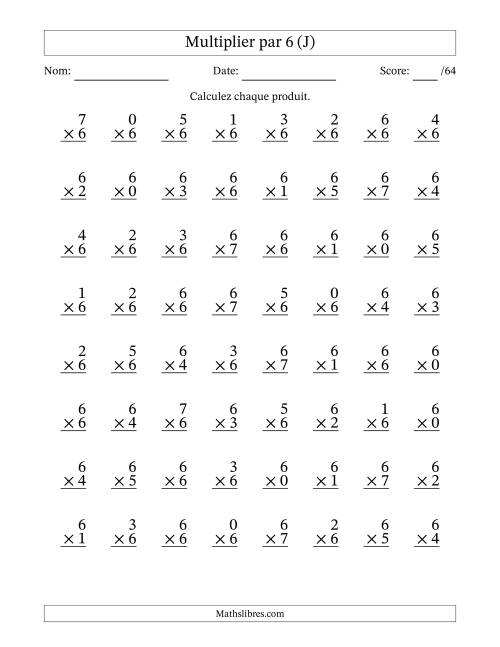 Multiplier (0 à 7) par 6 (64 Questions) (J)