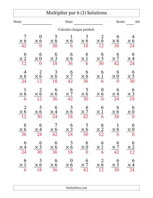 Multiplier (0 à 7) par 6 (64 Questions) (J) page 2