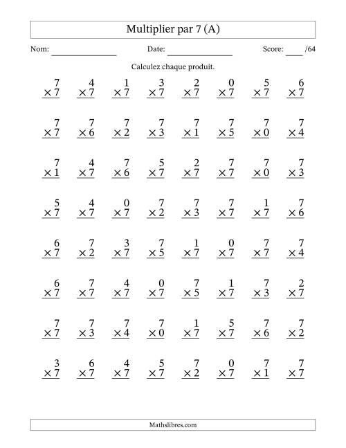 Multiplier (0 à 7) par 7 (64 Questions) (A)