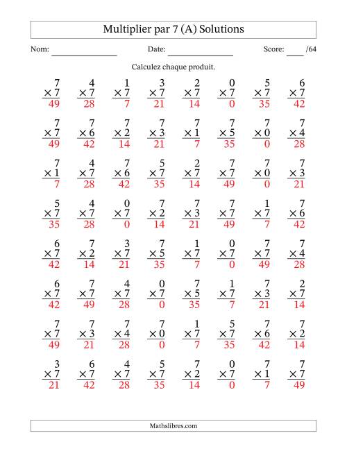 Multiplier (0 à 7) par 7 (64 Questions) (A) page 2