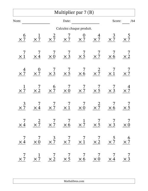 Multiplier (0 à 7) par 7 (64 Questions) (B)