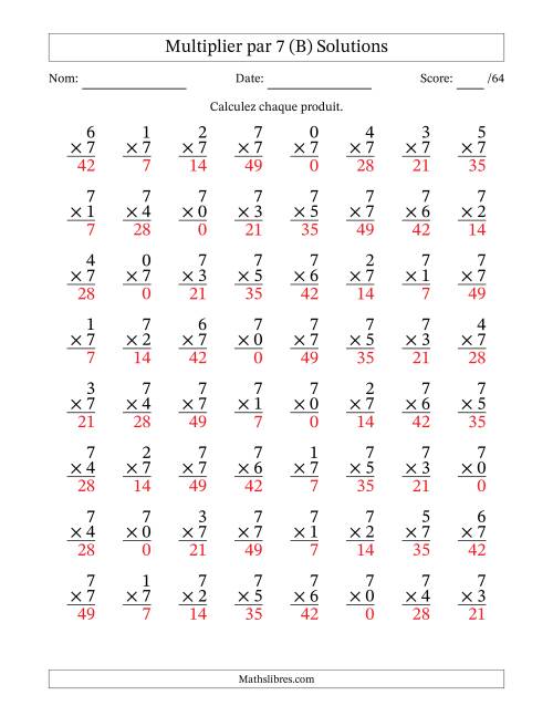 Multiplier (0 à 7) par 7 (64 Questions) (B) page 2