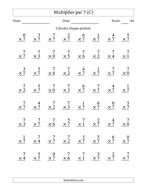 Multiplier (0 à 7) par 7 (64 Questions) (C)