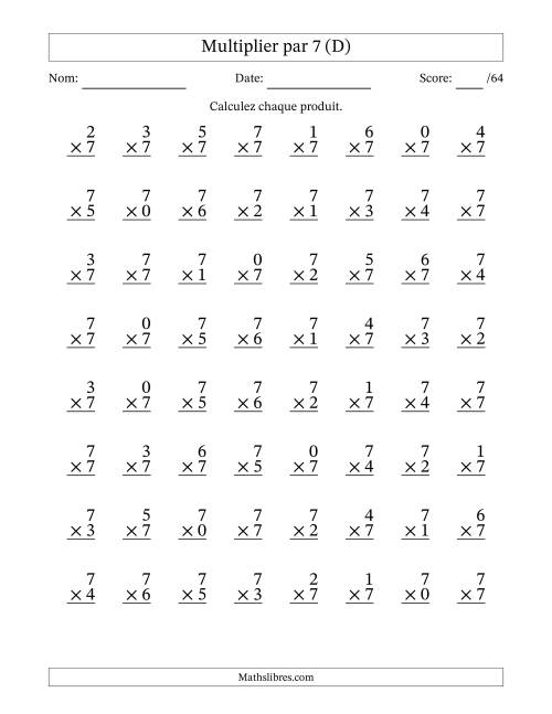 Multiplier (0 à 7) par 7 (64 Questions) (D)