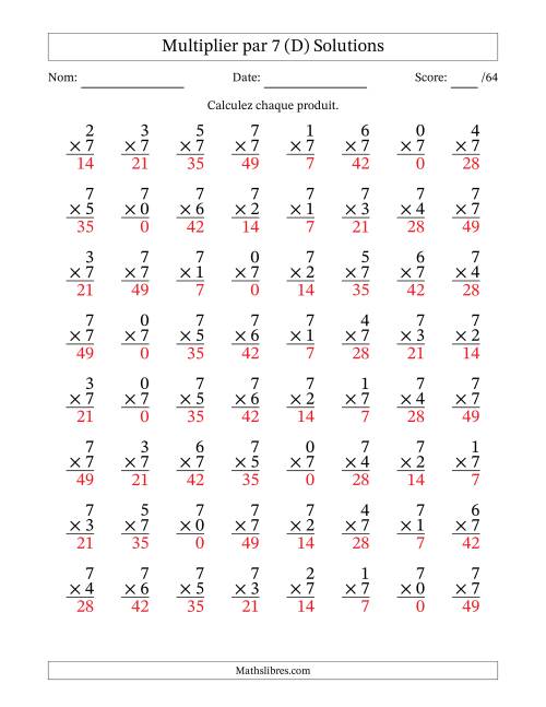 Multiplier (0 à 7) par 7 (64 Questions) (D) page 2