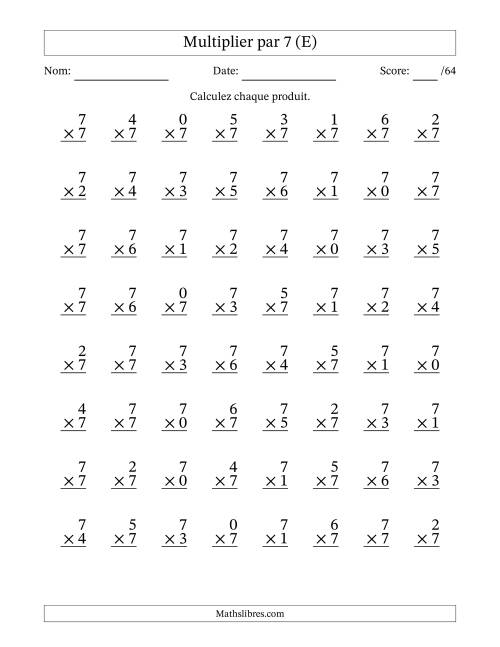 Multiplier (0 à 7) par 7 (64 Questions) (E)