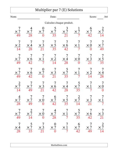 Multiplier (0 à 7) par 7 (64 Questions) (E) page 2
