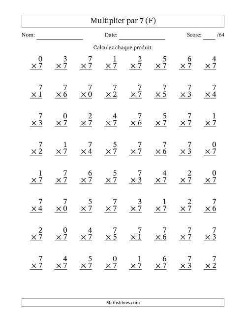 Multiplier (0 à 7) par 7 (64 Questions) (F)