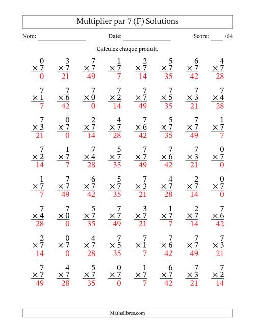Multiplier (0 à 7) par 7 (64 Questions) (F) page 2