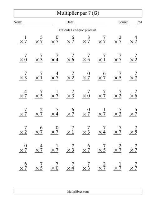 Multiplier (0 à 7) par 7 (64 Questions) (G)