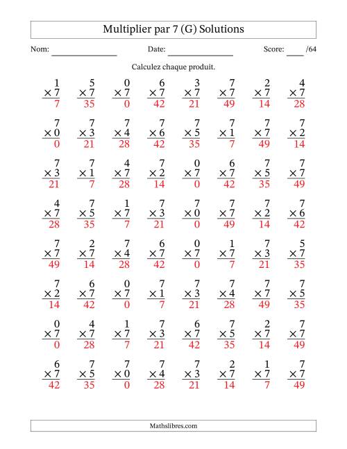 Multiplier (0 à 7) par 7 (64 Questions) (G) page 2
