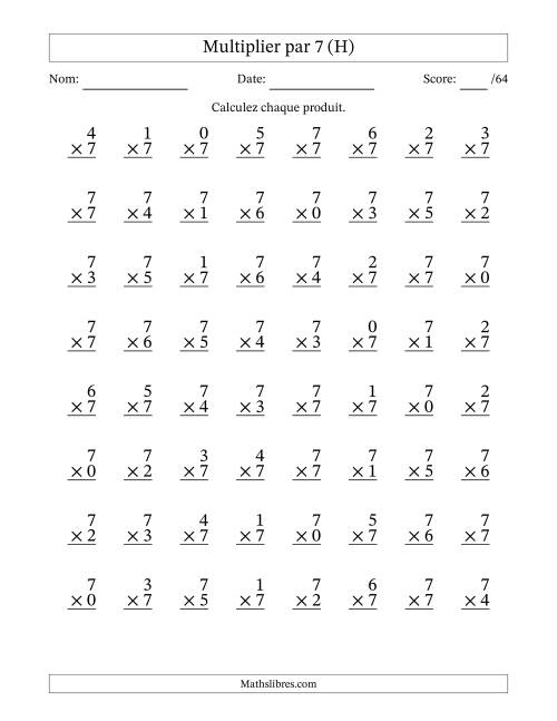 Multiplier (0 à 7) par 7 (64 Questions) (H)
