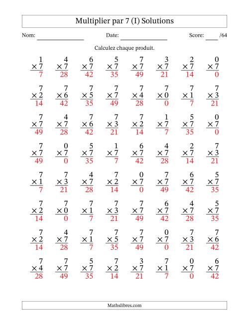 Multiplier (0 à 7) par 7 (64 Questions) (I) page 2