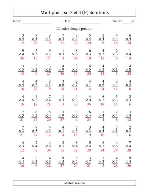 Multiplier (1 à 9) par 3 et 4 (81 Questions) (F) page 2