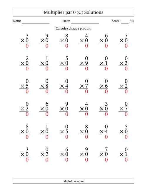 Multiplier (1 à 9) par 0 (36 Questions) (C) page 2