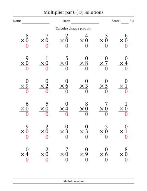 Multiplier (1 à 9) par 0 (36 Questions) (D) page 2