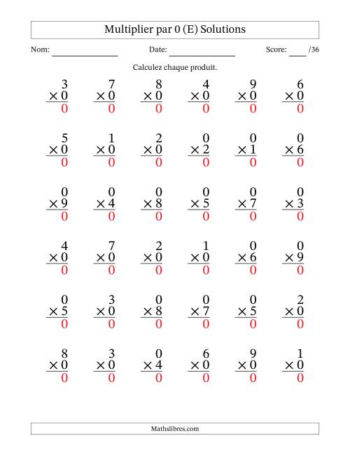 Multiplier (1 à 9) par 0 (36 Questions) (E) page 2