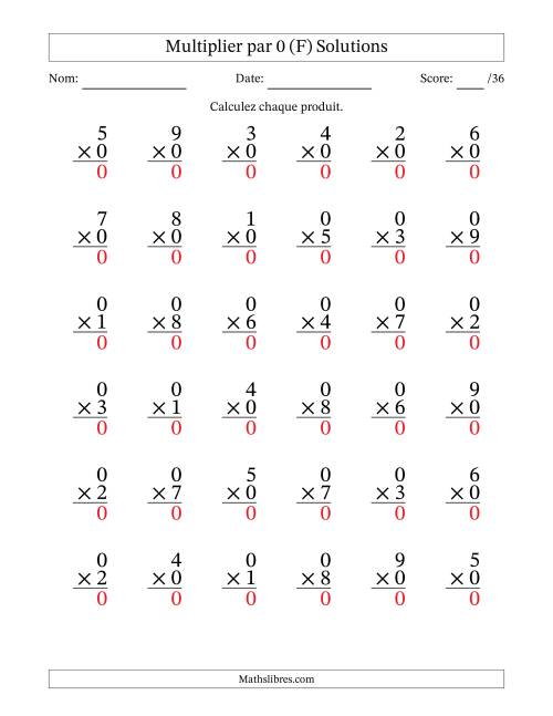Multiplier (1 à 9) par 0 (36 Questions) (F) page 2