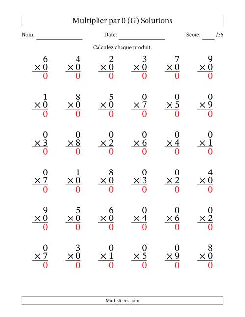 Multiplier (1 à 9) par 0 (36 Questions) (G) page 2