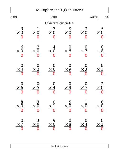 Multiplier (1 à 9) par 0 (36 Questions) (I) page 2