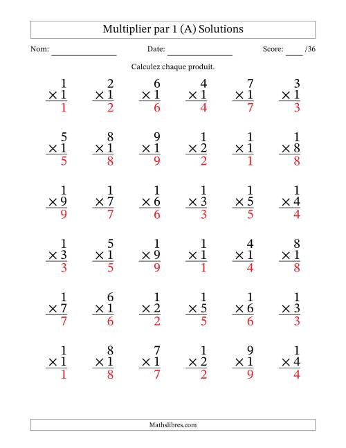 Multiplier (1 à 9) par 1 (36 Questions) (A) page 2
