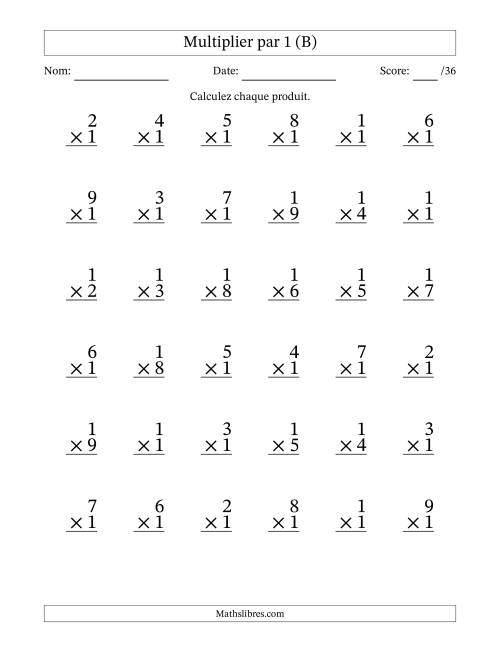 Multiplier (1 à 9) par 1 (36 Questions) (B)