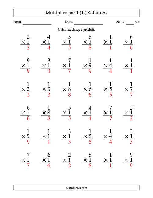 Multiplier (1 à 9) par 1 (36 Questions) (B) page 2