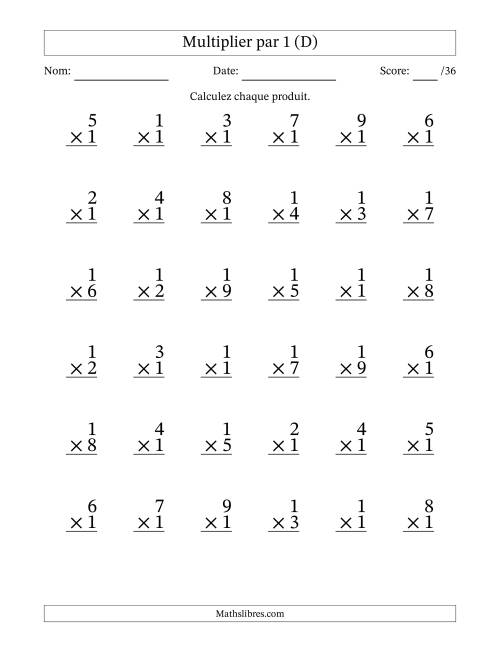 Multiplier (1 à 9) par 1 (36 Questions) (D)