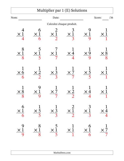Multiplier (1 à 9) par 1 (36 Questions) (E) page 2
