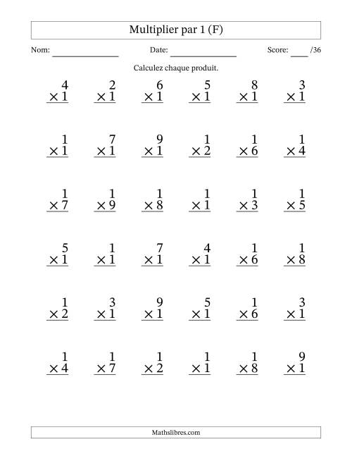 Multiplier (1 à 9) par 1 (36 Questions) (F)