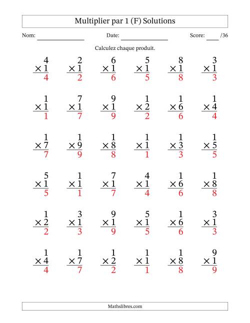 Multiplier (1 à 9) par 1 (36 Questions) (F) page 2