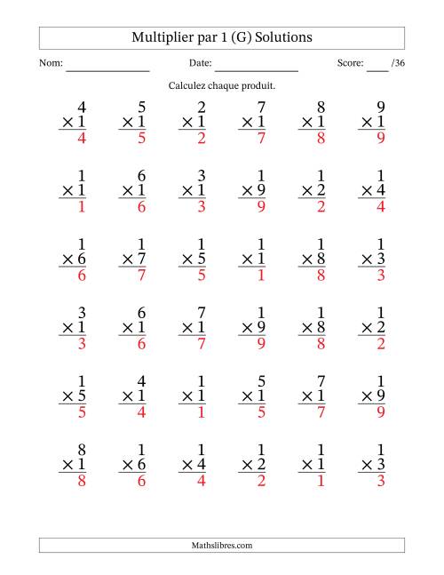 Multiplier (1 à 9) par 1 (36 Questions) (G) page 2