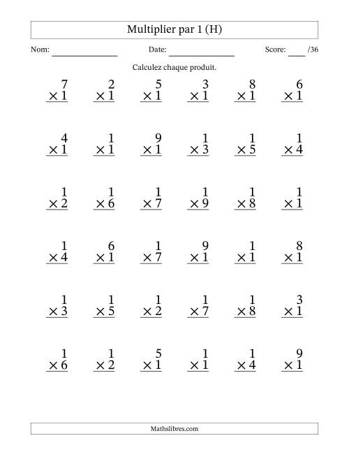 Multiplier (1 à 9) par 1 (36 Questions) (H)