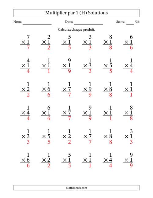 Multiplier (1 à 9) par 1 (36 Questions) (H) page 2