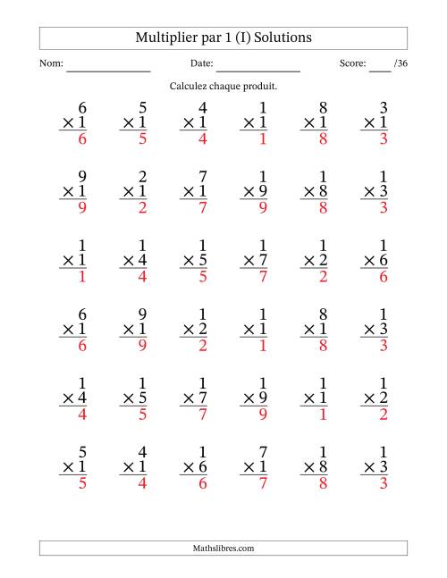 Multiplier (1 à 9) par 1 (36 Questions) (I) page 2